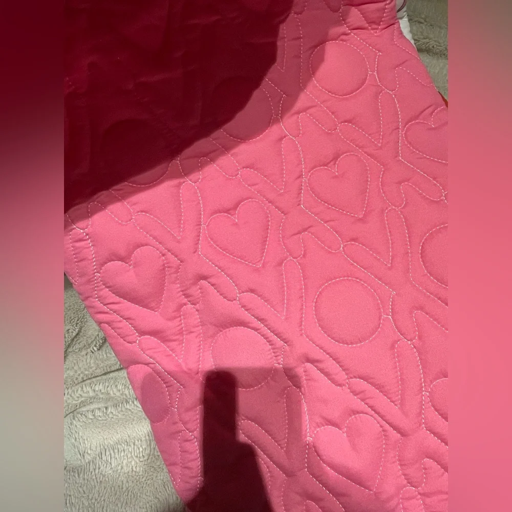 NWT Betsey Johnson Reversible Twin Conversation Heart Quilt and Sham Set